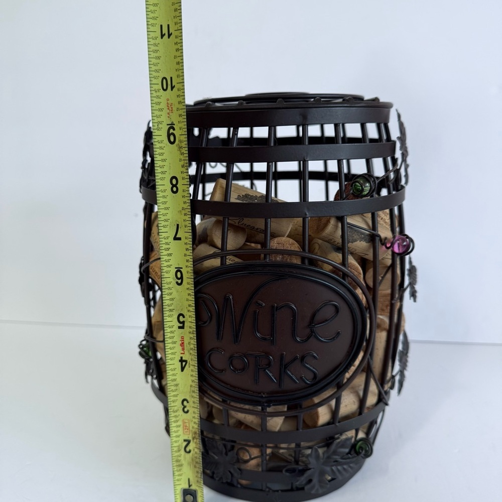 Metal Wine Barrel Cork Holder - Decorative Wine Cork Storage Bin with Grapes - Picture 3 of 10
